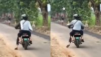 Viral Sejoli Boncengan Naik Motor Mogok, Aksi Cewek Bantu 'Dorong' Bikin Warganet Salfok: Mendayung Angin